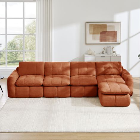 Modulares Ecksofa für 4 Personen, ohne Montage, orange Chenille, mit 1 Hocker OKMYHOME (1/5)