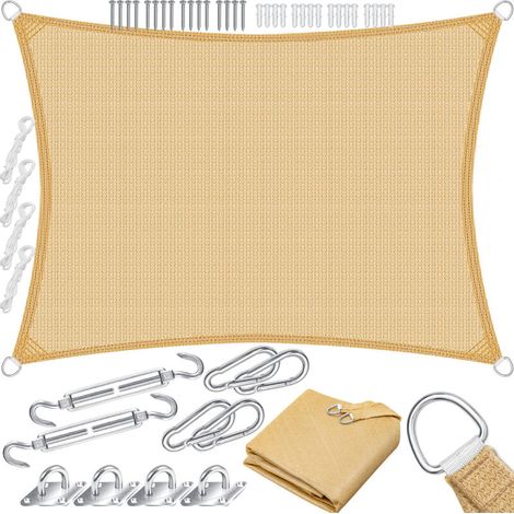 Voile d'ombrage avec accessoires, protection soleil/vent – Tissu HDPE – Auvent 3 x 4 m, auvent 5 plis cousus en croix pour balcon, terrasse, jardin (1/5)