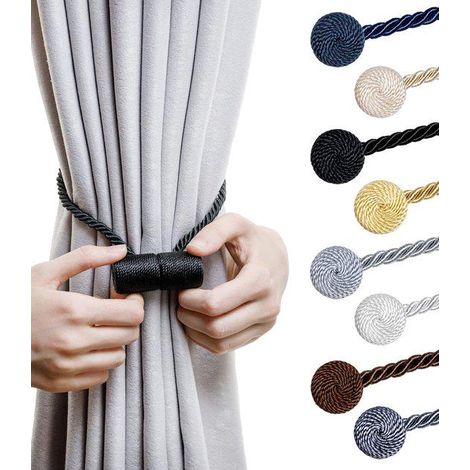 Lot de 4 attaches magnétiques pour rideaux - Fixations pour rideaux de chambre - Pinces magnétiques pour rideaux - 40 x 3 cm - Fixation automatique - Sans nœuds - Idéal pour plisser et ajuster les rid (1/5)