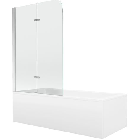 Mexen Cubik vasca da bagno rettangolare 160 x 70 cm con pannellatura e paravento a 2 ante 100 cm, trasparente, cromo (1/5)