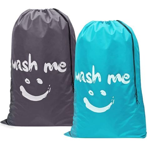 Sac à Linge Sac Linge Sale Voyage Facile à Transporter, Grande Capacité, Convient Pour Les Voyages, Le Camping, La Salle De Bain, La Maison Ou Le Dortoir Sac à Linge 2 Pièces (Bleu + Gris) (1/5)