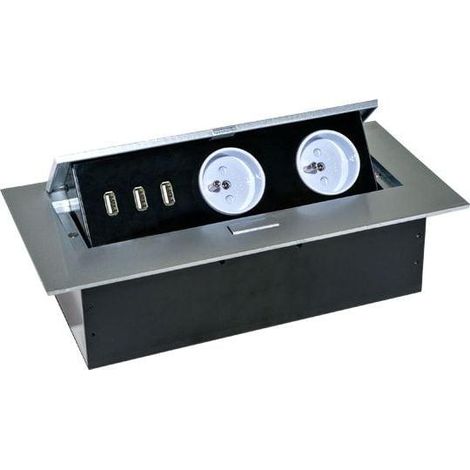 Orno Bloc escamotable argenté avec prises et USB