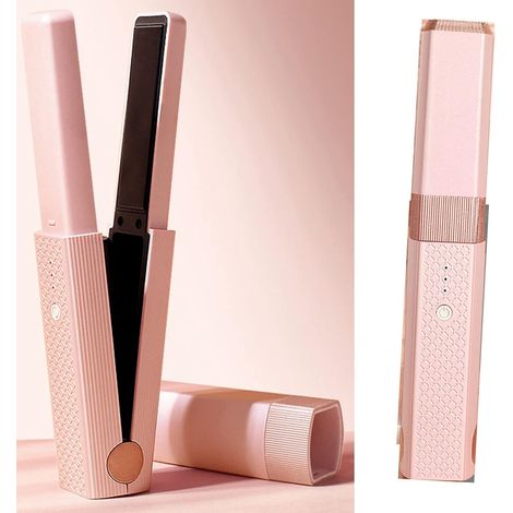 Lisseur Cheveux Sans Fil, Mini Lisseur Cheveux Court, Portable Voyage Mini Lisseur pour Cheveux Courts/Frange, Céramique Fer a Lisser et Bigoudi 2 en 1, Lisseur Boucleur pour Femme Vacances, Voyages (1/5)