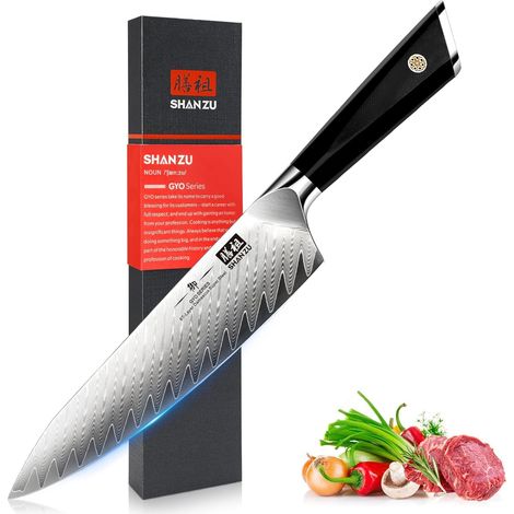 Couteau de Chef Japonais 21cm Acier Damas, Couteau de Cuisine 8 Pouces (1/5)