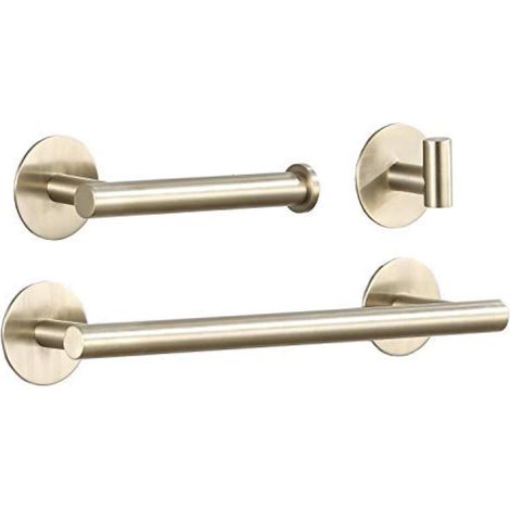3 Pièces Adhésif Accessoires de Salle de Bain, 30cm Porte-Serviettes avec Porte-Rouleau de Papier Toilette et Crochet, Or Brossé (1/5)