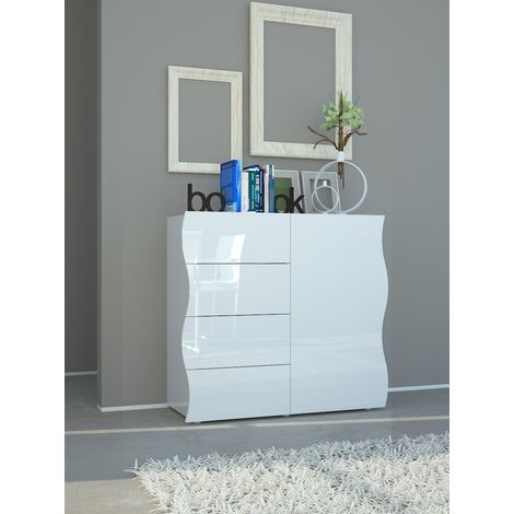 Buffet/bahut moderne 90 cm blanc laqué brillant Onida (1/4)