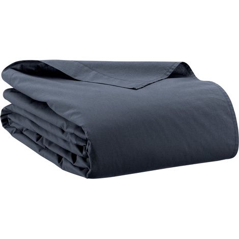 Drap Plat en 100% Coton Lavé Souple et Doux pour Lit, Coloris Bleu Marine, 240 x 300 cm - PANGIVO (1/2)
