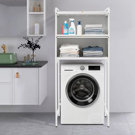 Washing Machine Shelf, 70 x 25 x 167 cm, White, Bathroom Cabinet with 2 Cabinets and 3 Shelves, Space-Saving Organizer Modern Steel and PVC Adjustable for Home, Balcony, Apartment (1/5)