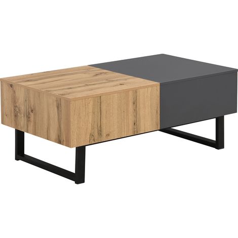 Mesa de centro corredera con compartimento 155x55x40 cm madera y metal (1/5)
