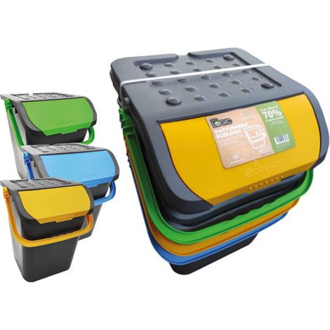 Conjunto de cubos de basura antirrobo de 3 piezas – Capacidad 35 L – Doble apertura – Ecoplast