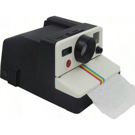 Black and white retro camera-shaped toilet paper holder, ideal for bathroom and living room decoration. (1/4)