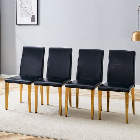 Sillas comedor acolchadas PU negro y oro 2 uds OKMYHOME (1/5)