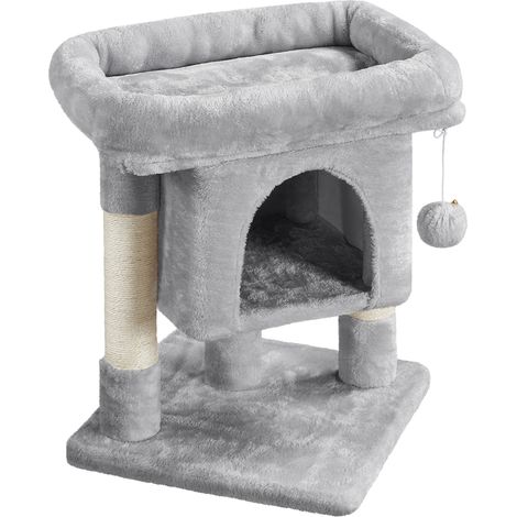 Yaheetech – Arbre à chat 2 niveaux avec cachette et griffoirs – Hauteur 59cm – Panneau de particules et sisal – Gris clair pour petits espaces (1/5)