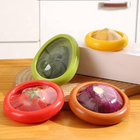 Boîtes de conservation avec couvercles extensibles - hermétiques - conservation longue durée des légumes - Citronniers - Tomates - Avocats - Protection extensible pour avocats - Réutilisables - Ensemb (1/5)