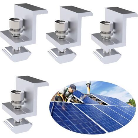 Support de Fixation Panneau Solaire Kit,4pcs Support de Montage de Panneau Solaire en Alliage d'Aluminium Toit Supports,Supports de Pince de Bord de Panneau Solaire (30mm) (1/5)