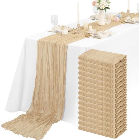 Tischläufer Gaze 15er-Set Beige 400x55cm Boho Rustikal für Hochzeiten & Partys
