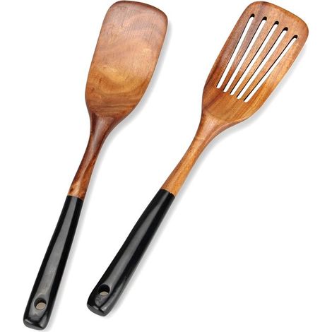 Set di 2 utensili da cucina composto da una spatola forata e una spatola piena. Utensili da cucina antigraffio con rivestimento antiaderente. (1/5)