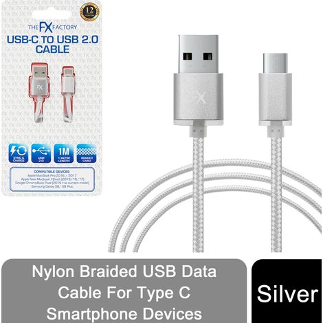 FX Nylon Braided USB Data Cable For Type C Smartphone Devices[Silver] (1/5)