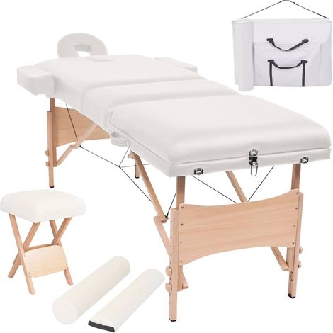 vidaXL Camilla de masaje y taburete plegable 3 zonas 10 cm blanco (1/5)