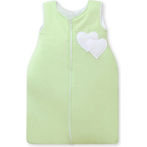 Saco de dormir de algodón para niños de 6 a 12 meses, TOG 2.5, aislante, color verde corazones, para todo el año. (1/4)