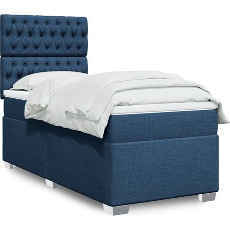 Sommier à lattes de lit avec matelas Bleu 90x190 cm Tissu vidaXL (1/5)