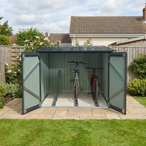 Abri à vélos en acier galvanisé anthracite 3,32m² – Résistant à la neige 100kg/m² – Kit d'ancrage inclus – Sécurisé avec portes verrouillables – X-Metal (1/5)
