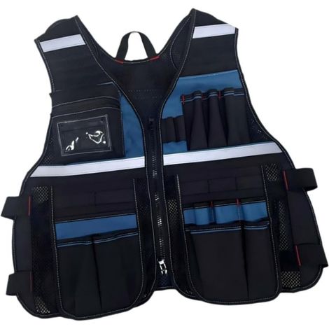 Gilet porte-outils pour électricien, charpentier, plombier et technicien, Bleu et Noir (1/5)