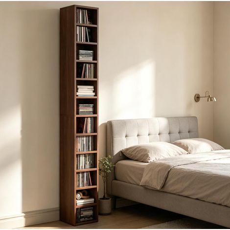 Schmaler CD-Regalturm für 204 CDs, 21 x 20 x 175 cm, MDF und Spanplatte, Braun (1/5)