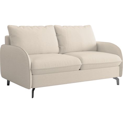 MARTINE - Canapé 3 places convertible en tissu beige matelas 14 cm (1/5)