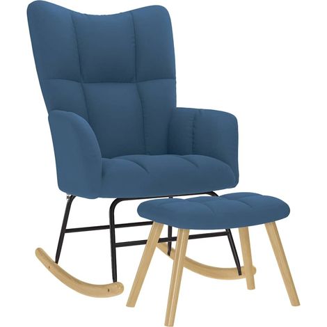 Schaukelstuhl mit Fußhocker Blau Stoff