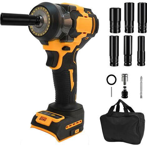 Clé à percussion sans fil pour batterie 18 V 20 V Max, pistolet à percussion sans balais 700 Nm, tournevis à percussion électrique à 3 vitesses de réglage avec 6 douilles pour changement de (1/5)
