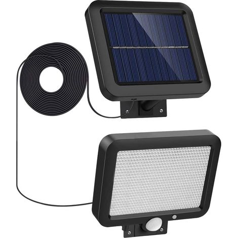 Foco solar de 56 LED para exteriores con sensor de movimiento, foco LED impermeable IP65, aplique solar de seguridad de pared de 6500 K blanco frío con cable de 5 m, foco LED solar (1/5)