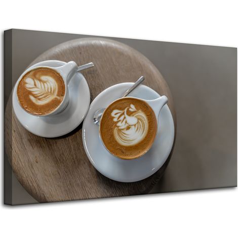Lienzo impreso con diseño de tazas de café para la cocina, 80x50 cm.