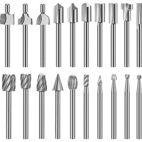 [NEVER USED] 20 pieces HSS milling cutter set wood carving drill bit set for rotary tool milling bits for Dremel multi-function tool milling work for drilling and carving (1/4)