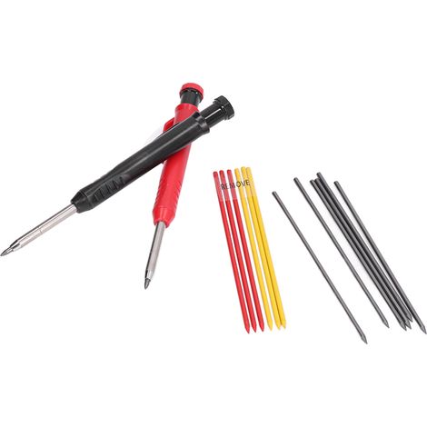 Set mit 14 Zimmermannsbleistiften inklusive Ersatzminen in Rot, Schwarz und Gelb für Tischler- und Holzbearbeitungsarbeiten (1/5)