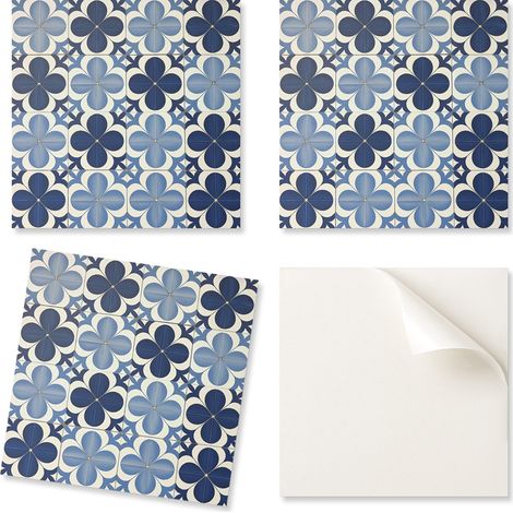 Juego de baldosas de vinilo de f谩cil instalaci贸n con estampado geom茅trico floral, 20x20x20 cm.
