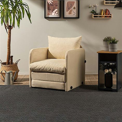 Fauteuil convertible écru 1 place couchage 200 cm ORURO (1/5)