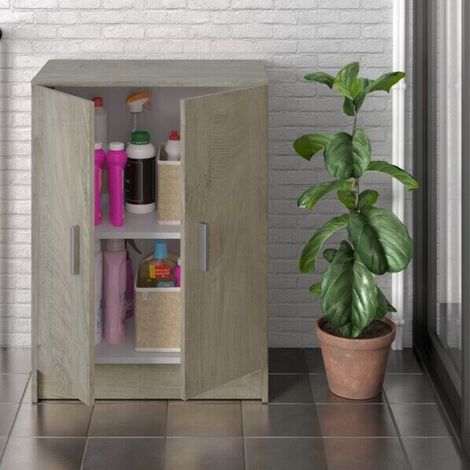 ZIK Armadio Multiuso 2 Ante Salvaspazio 3 Ripiani Mobile in Legno per Ingresso, Cucina - Rovere (1/5)