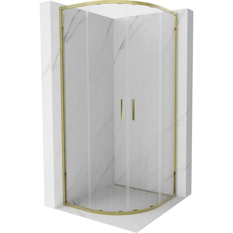 Mexen Exo cabina de ducha semicircular deslizante 90 x 90 cm, transparente, dorada - 8132-090-090-50-00 (1/5)