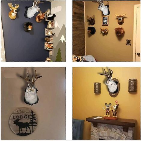 Décoration murale tête de lapin et bois pour salon, chambre, maison, Noël (1/4)