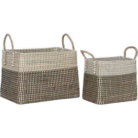 Panier tribal en jonc de mer blanc noir naturel style boho - Naturel blanc et noir tressé (1/3)