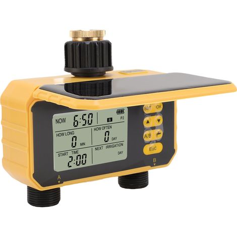 Minuteur d'arrosage automatique solaire rechargeable à 2 sorties pour jardin de villa, balcon et espaces verts (1/5)