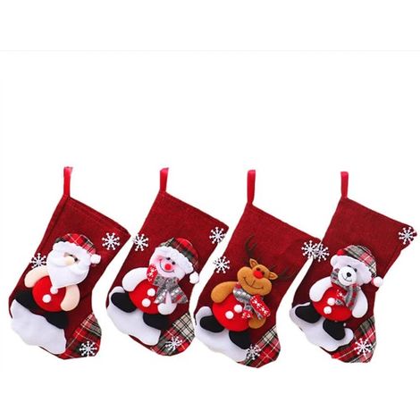 4 chaussettes de Noël suspendues, décoration de cheminée (1/5)