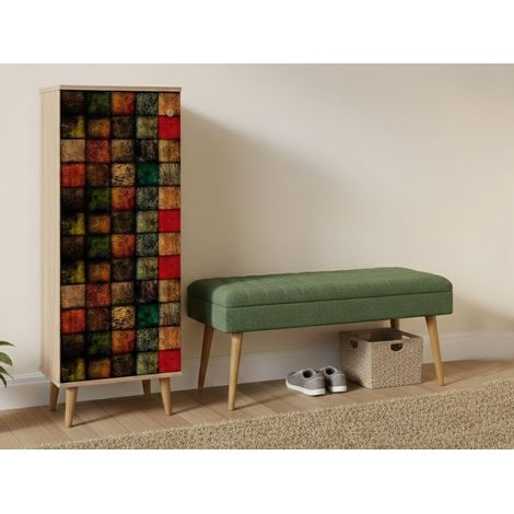 Dmora - Mobile da ingresso Baham, Entratina appendiabiti, Composizione per atrio, Consolle portaoggetti multifunzione, 50x38h135 cm, Quercia e Verde, con imballo rinforzato, con imballo rinforzato (1/5)