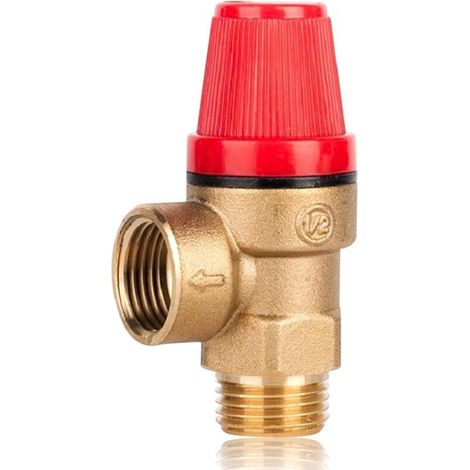 Soupape de sécurité de chaudière, Soupape de Sécurité en Laiton G1/2'', DN15 Vanne de Sécurité à Sens Unique avec Filetage à Ressort pour Chauffe Eau Fermés (6Bar DN15) (1/5)