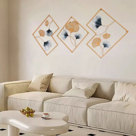 3Pcs Modern Metal Wall Art Hanging Sculpture, Ginkgo Leaf Wall Decor, Home Art Decor for Bedroom Living Room Decoration,3D Ginkgo Craft Wall Decor 164 x 70.5 cm (1/5)