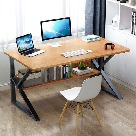 Escritorio para ordenador, escritorio de oficina con estante de 80 x 40 cm, negro, tablero marrón STL04BR
