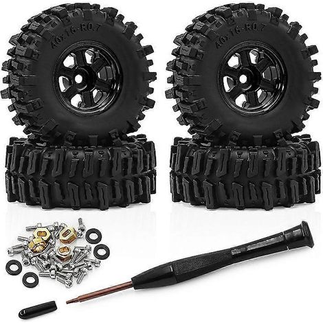Jante de moyeu de roue en métal de 0,7 pouce avec pneus en caoutchouc de 40 mm pour voiture RC tout-terrain AXIAL SCX30 à l'échelle 1/30, pièces détachées noires pour mini voiture RC tout-terrain (1/5)