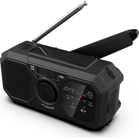 Hand Crank Solar Radio Survival AM/FM Radio Dynamo USB-C 1200mAh Rechargeable with LED Flashlight SOS Alarm