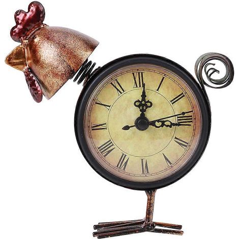 Horloge rétro européenne en fer forgé, forme de poulet décorative, pendule de bureau pour maison, cadeau artisanal unique (1/5)